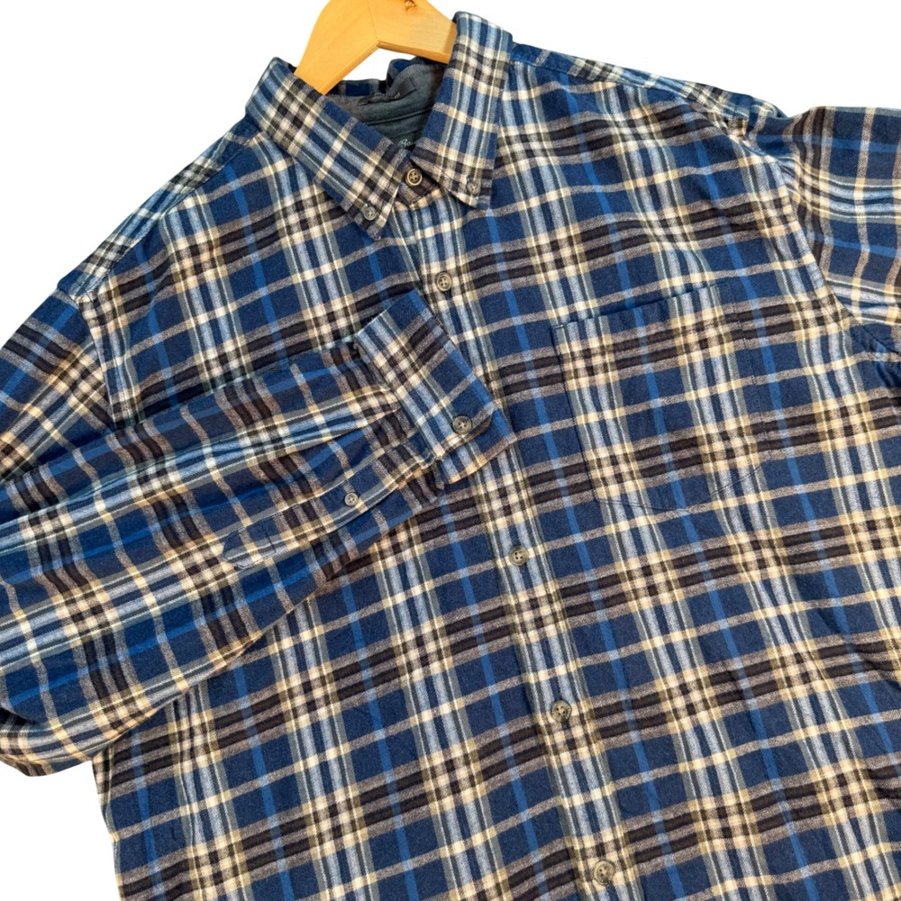 Eddie Bauer Mens XL Relaxed Fit Plaid Button Down Shirt Blue Brown D3867060